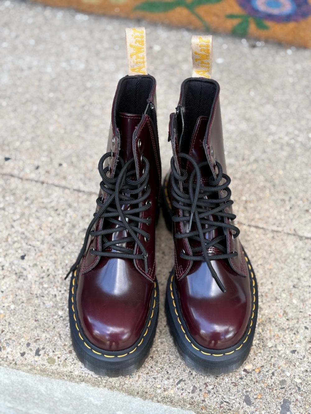 Dr. Martens Boots Vegan Jadon II Cherry Red Oxford Rub Off - Discontinued